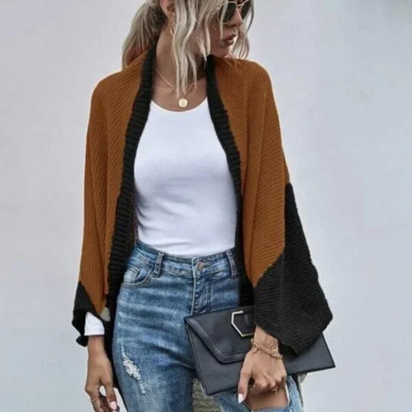 Brown ColorBlock Batwing cardigan - Picture 3 of 6